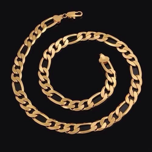 Necklace & Bracelet Real 18k Yellow Gold Filled Solid Figaro 3 x 1 Chain 