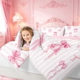 thumbnail image 4 of meiyoeat Pink Ribbon Bowknots 7 Pieces Full Size Bedding Sets For Girls,Modern Geometric Lines Art Full Size Bed in a Bag For Kids,Pink Reversible, 4 of 7