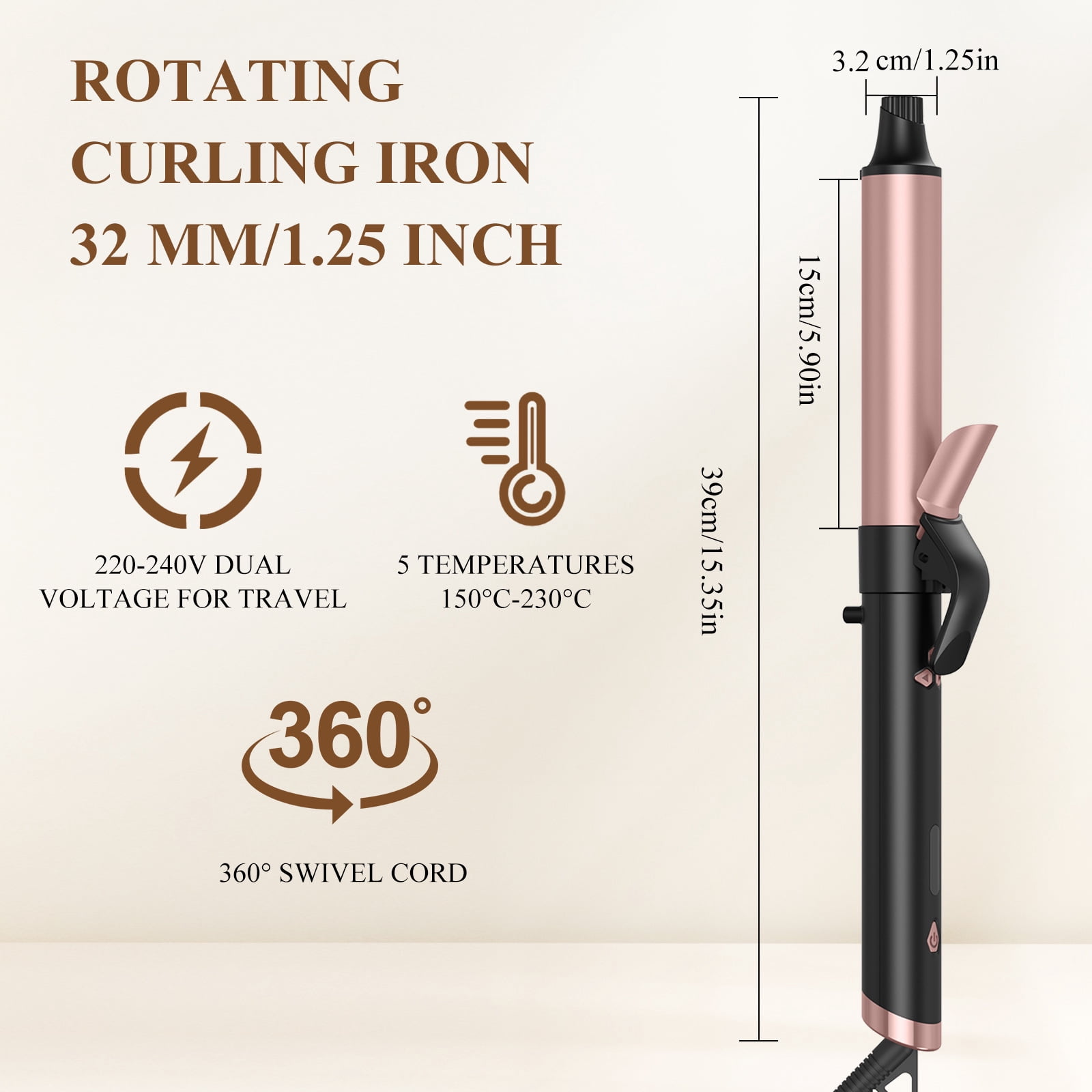 One-Click Automatic Hair Curler, Professional Rotating Curling Wand for Bouncy, Long-Lasting Curls, Anti-Scald Styling Tool with 4 Temperature Settings for All Hair Types