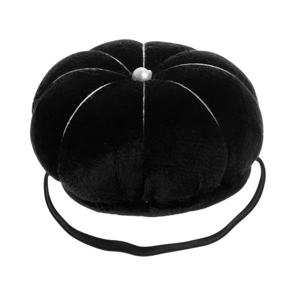 Velvet Wrist Pin Cushion Pumpkin Needle Sewing with Elastic Wrist Strap, Black