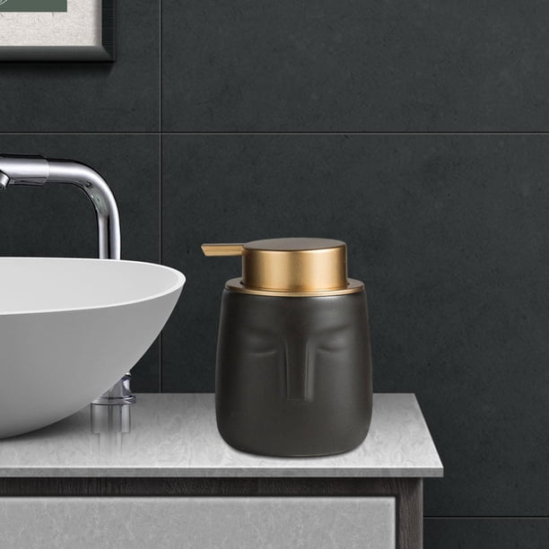 de jabón de cerámica de 350 ml, botella de gel de de botella de loción de cara humana para encimera de baño Negro perfecl Dispensador de jabón