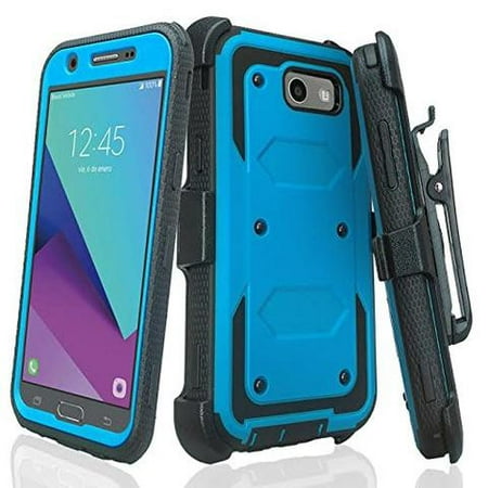 For Samsung Galaxy J7 V, J7 Perx, J7 Sky Pro, J7 2017 Case, Rugged Full-Body Armor [Built-in Screen Protector] Heavy Duty Holster Shell Combo Case for - Blue