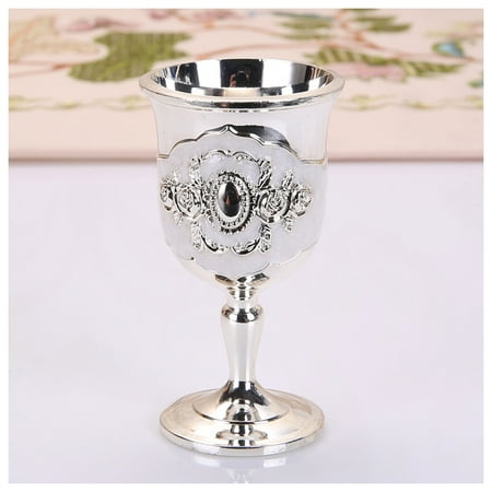 

Vintage Metal White Wine Glass Engraving Flower Pattern Goblet for Home Ornament