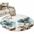 thumbnail image 2 of 4ft Round Rug, Vintage Flowers Non-Skid Rubber Backing Large Area Rugs - Living Room Bedroom Home Office, Teal Blue Floral Nature Butterfly Indoor Floor Mat Carpets Washable Rug, 2 of 9