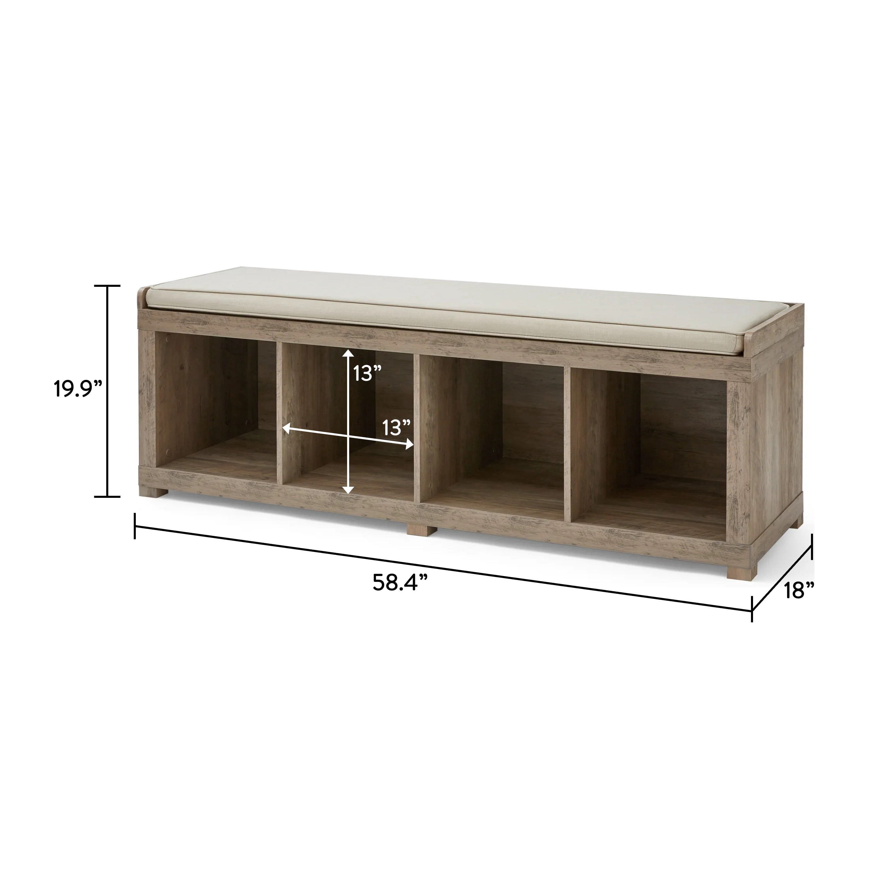Better Homes & Gardens 4-Cube Storage Bench, Rustic Gray