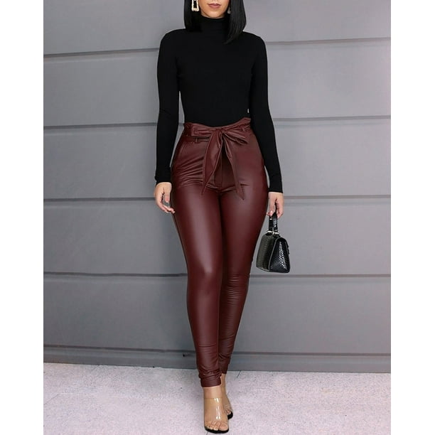 Ladies brown 2024 leather pants