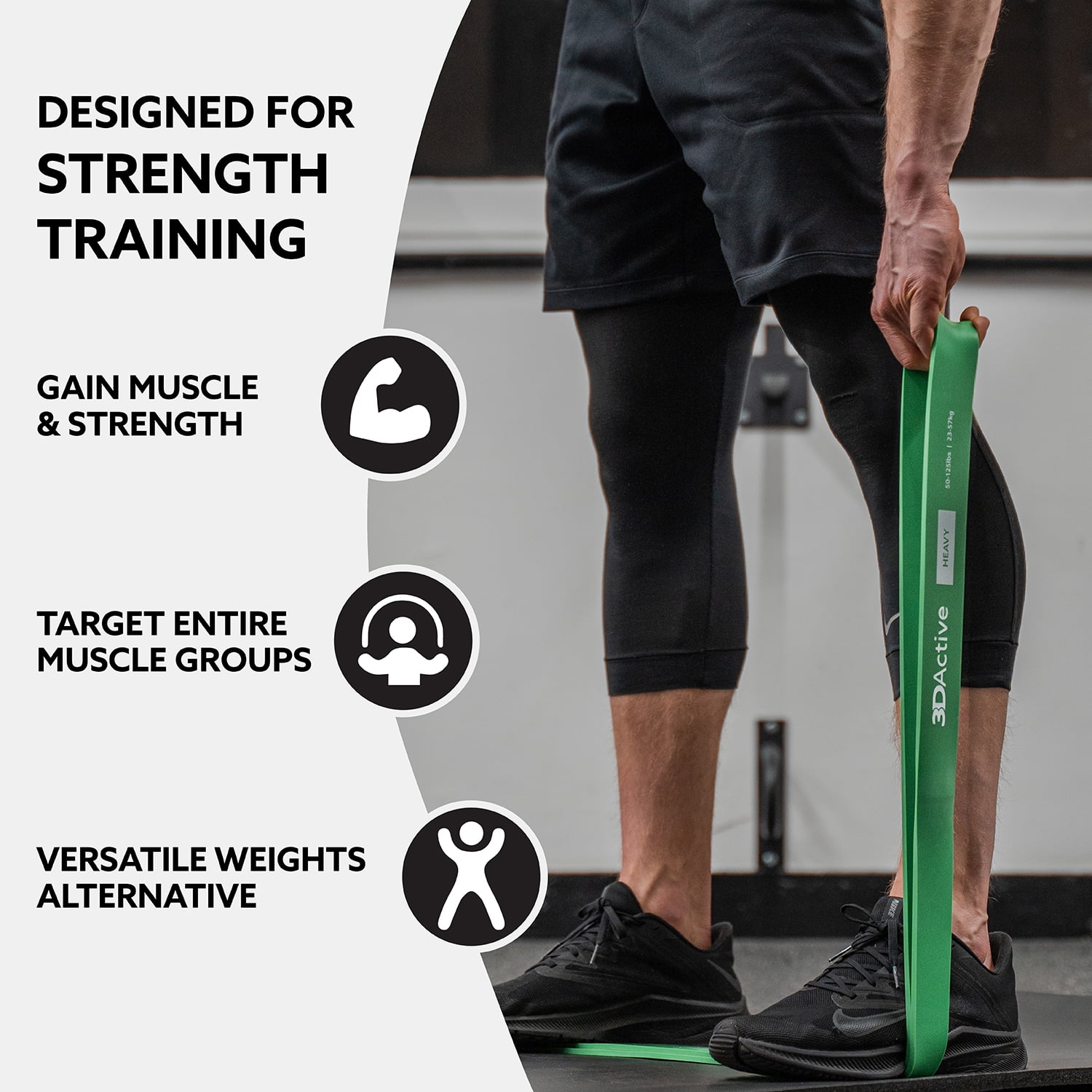 3DActive Resistance Band, Heavy Workout Band for Strength & Resistance Training with Free Exercise Guide - Green (50 to 125lbs)