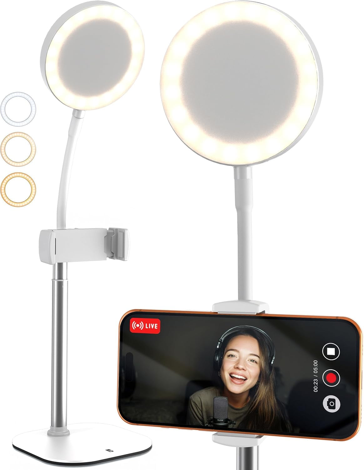 RGHJAR-Phone Stand for Recording with Light for Desk - ChatStand Halo 9-13" Adjustable, Portable Ring Light Tripod, iPhone Stand for Desk & Phone Holder for Video Recording, Filming, Zoom Calls (Fros