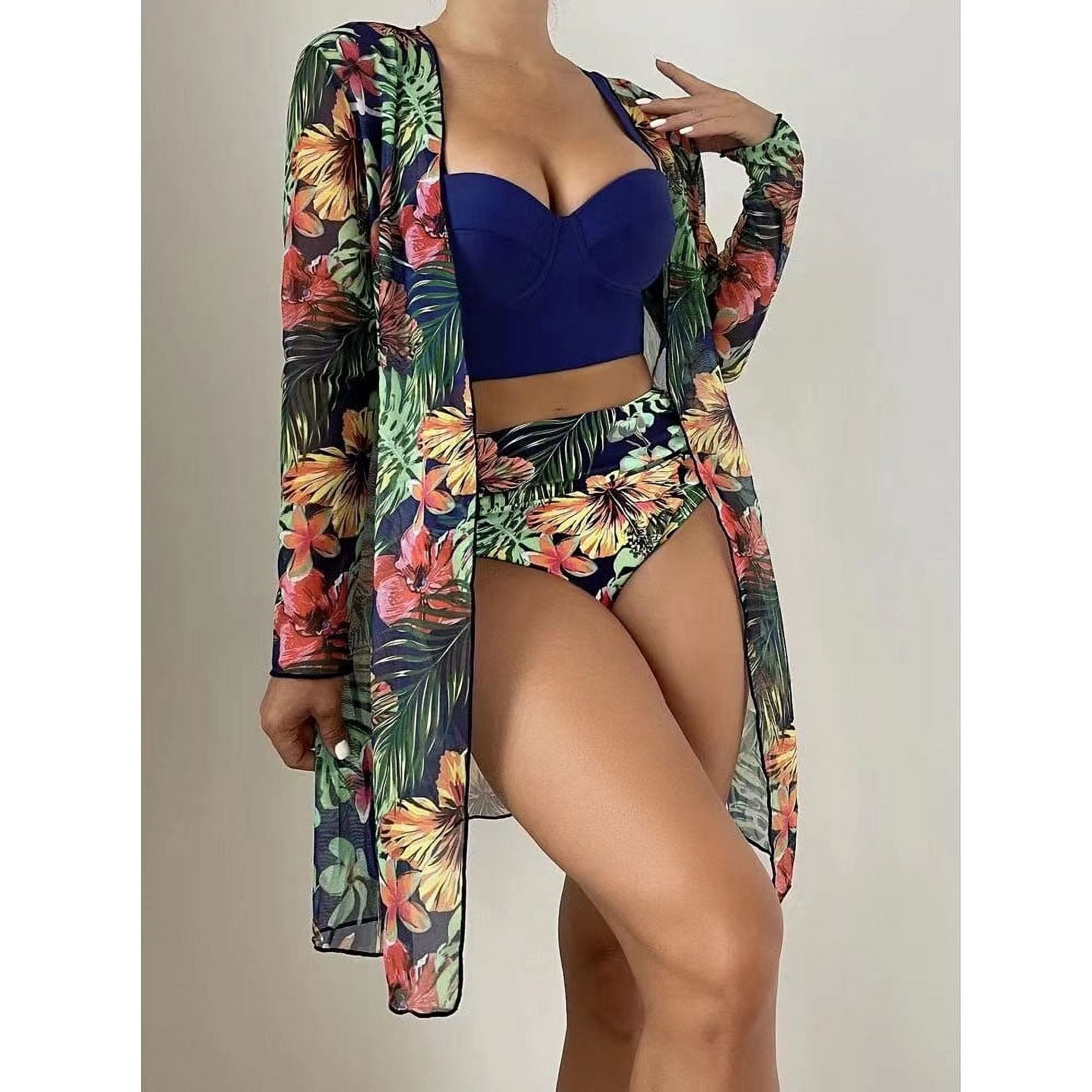 Aloohaidyvio swimsuit women two piece,Women Sexy Print Deep V Swimming Trunks Split Swimsuit Bikini Three Piece, Swimsuits for Women 2 Piece