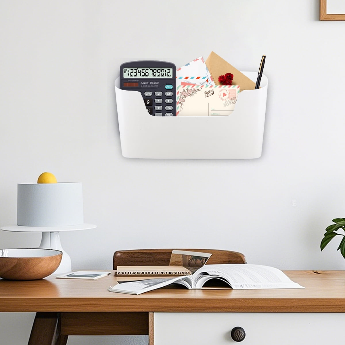Kabuer No Drilling Acrylic File Holder Wall Organizer, Hanging Mail Organizer Document Holder, White (3 Pack)