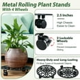 thumbnail image 3 of CNKOO 2 Paquets Support à Plantes Roulant avec Roues Caddy à Plantes en Métal avec Roues Robuste Support à Plantes Rond de 13'' Rouleaux d'Intérieur en Fer pour Plantes Poupée à Plantes avec Soucoupes pour Plantes, 3 of 7