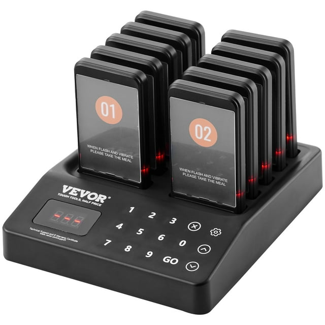 VEVOR p70 Wireless Restaurant Pager System 10 Buzzers Black For Food Truck