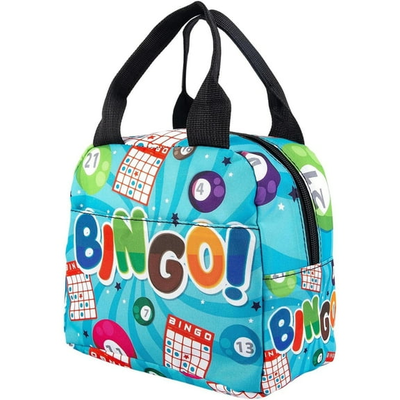 Numjaw Insulated Casserole Carrier for Hot or Cold Food, Reusable Lunch Bag with Bingo Card & Balls Pattern Design, Lunch Tote Bag for Work, Picnic, Travel