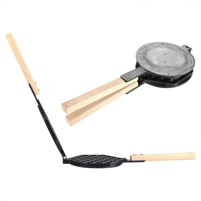 Nonstick Egg Bubble Baking Plate Waffle Maker Pan Tool, Aluminum Material, Wood Handles Safe for Gas Stove DIY Gift Waffle Baking Pan