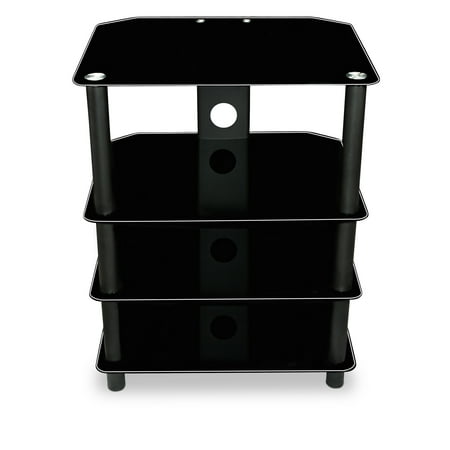 Mount-It! TV Media Stand, Glass Shelves, Audio Video Components, Storage for Xbox, Playstation, Laptop, Speakers, Cable Boxes, 88 Lb Load Capacity, Black Silk (Mi-867)