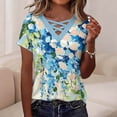 thumbnail image 2 of YUGYXL Shirts for Women Short Sleeve Tops Gradient Criss Cross V Neck Summer Casual Travel Work Shirt Going Out A Blue Top S, 2 of 9
