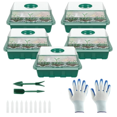 

5pcs 12 Cells Seedlings Starter Trays with Transparent Lid Resusable Seedling Tray Plant Starter Kit Plastic Seed Propagator and Plant Germination Set for Garden Greenhouse