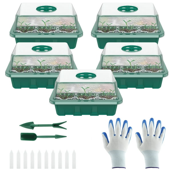 5 Unids 12 Células Bandejas De Inicio De Plántulas Con Tapa Transparente Bandeja De Plántulas Reutilizable Kit De Inicio De Plantas Propagador De Semillas De Plástico Y Juego De Germinación De Plantas Muyoka Hogar