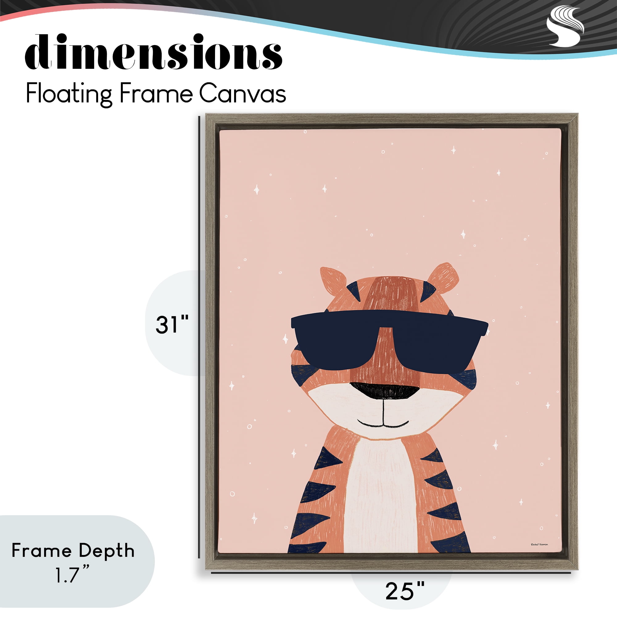 Stupell Industries Cool Tiger in Sunglasses Brown Framed Floater Canvas Wall Art, design by Rachel Nieman