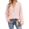 thumbnail image 3 of Camisa Henley de Larga para Mujer, Cuello en V, Suéteres Casuales Elegantes, Ropa de Moda para Otoño. Rosa S, 3 of 10
