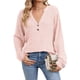 thumbnail image 3 of Camisa Henley de Larga para Mujer, Cuello en V, Suéteres Casuales Elegantes, Ropa de Moda para Otoño. Rosa S, 3 of 10