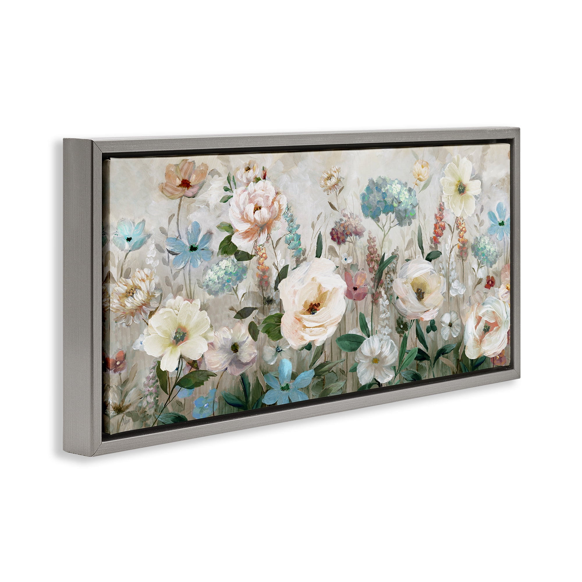 Stupell Industries Pastel Garden of Peonies Gray Framed Floater Canvas Wall Art, design by Nan
