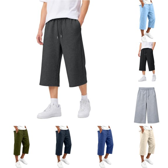 WDDDD Men‘s Baggy Sweat Shorts 3/4 Length Below Knee Drawstring Casual Y2K Athletic Pants Dark Gray S