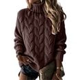 thumbnail image 2 of Fall Sweaters for Women Turtleneck Cable Knit Pullover Tops Fall Winter Soft Cozy High Neck Chunky Cable Knit Jumpers Long Sleeve Clothes, 2 of 5