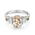 thumbnail image 2 of Gem Stone King 925 Sterling Silver and 10K Yellow Gold Oval Peach Morganite and White Moissanite 3-Stone Women Ring (2.10 Cttw, Size 7), 2 of 3
