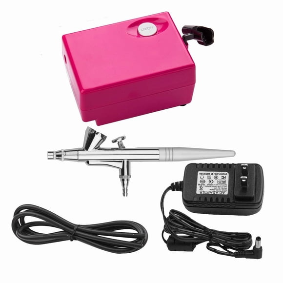 Ensemble de Maquillage Aérographe Pinkiou Kit de Brosse à Air pour Peinture du Visage avec Mini Compresseur Aiguille 0.4mm et Buse Peinture pour Ongles SP16 (Rouge) Rouge