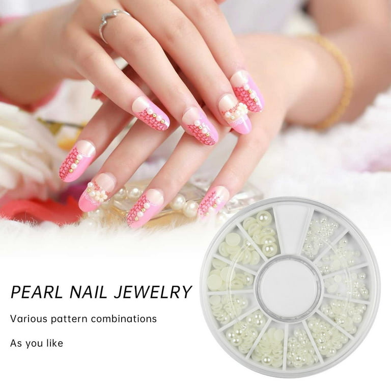 Keusn White Pearl Nail Art Stone Different Size Wheel Rhinestones Beads, Size: One Size