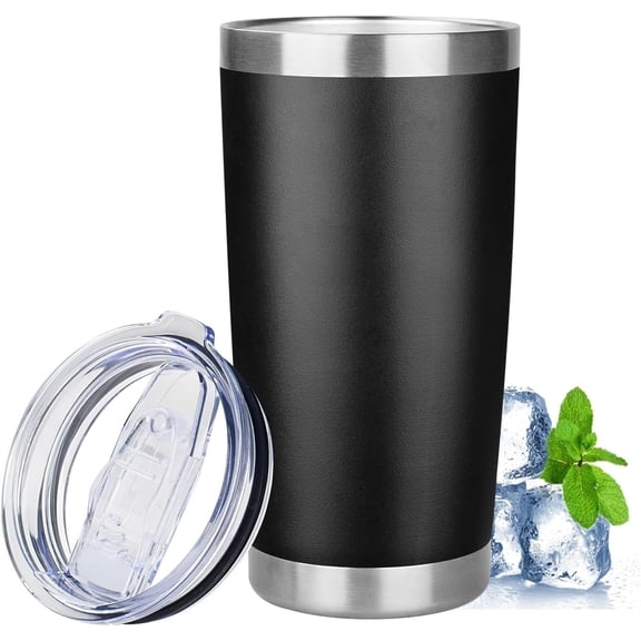 20oz Tumbler with Lid Stainless Steel Insulated Tumblers Travel Coffee Tumbler Bulk Double Wall Vacuum Insulated Water Cup for Women Men Her Him Home Office (Black)