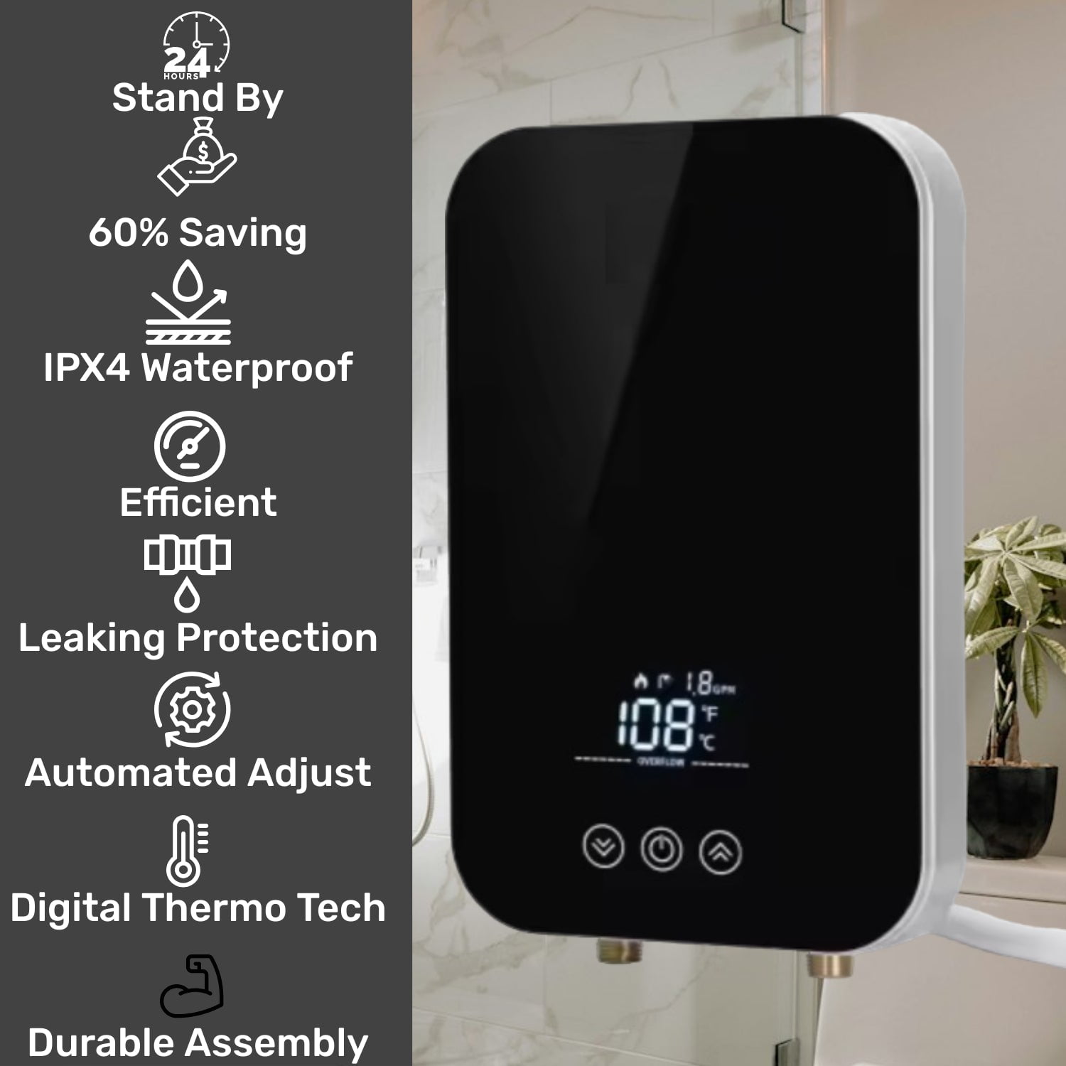 Upgrade 13kW Tankless Electric Water Heater, 240V Instant Hot Water, Whole House, Energy Efficient