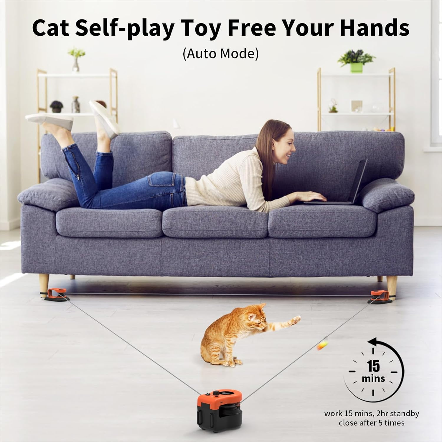 URRU Interactive Cat Toy for Indoor Cats,Automatic Teaser Cat Toy, 2 Control Mode & Mice Sound,Auto/RC Diy Cat Mouse Hunting Toy for Chase Hunt Weight Loss,Gifts for Cat Lovers-Orange