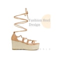 thumbnail image 3 of BLISSFUL STEP Lace Up Platform Wedge Heel Strappy Sandals for Women Nude 6, 3 of 6