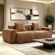 Aukfa 79" Boneless Couch Deep Seat Loveseat Cloud Sofa for Living Room Bedroom, 2 Pillows, Velvet, Brown