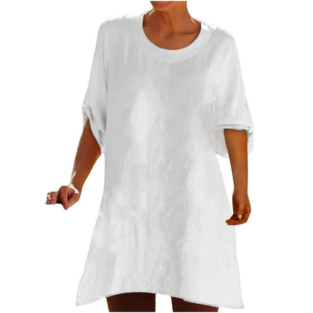 Blusa con botones y estampado de manga media de color liso con cuello redondo informal para mujer Pompotops hfajkhk132311