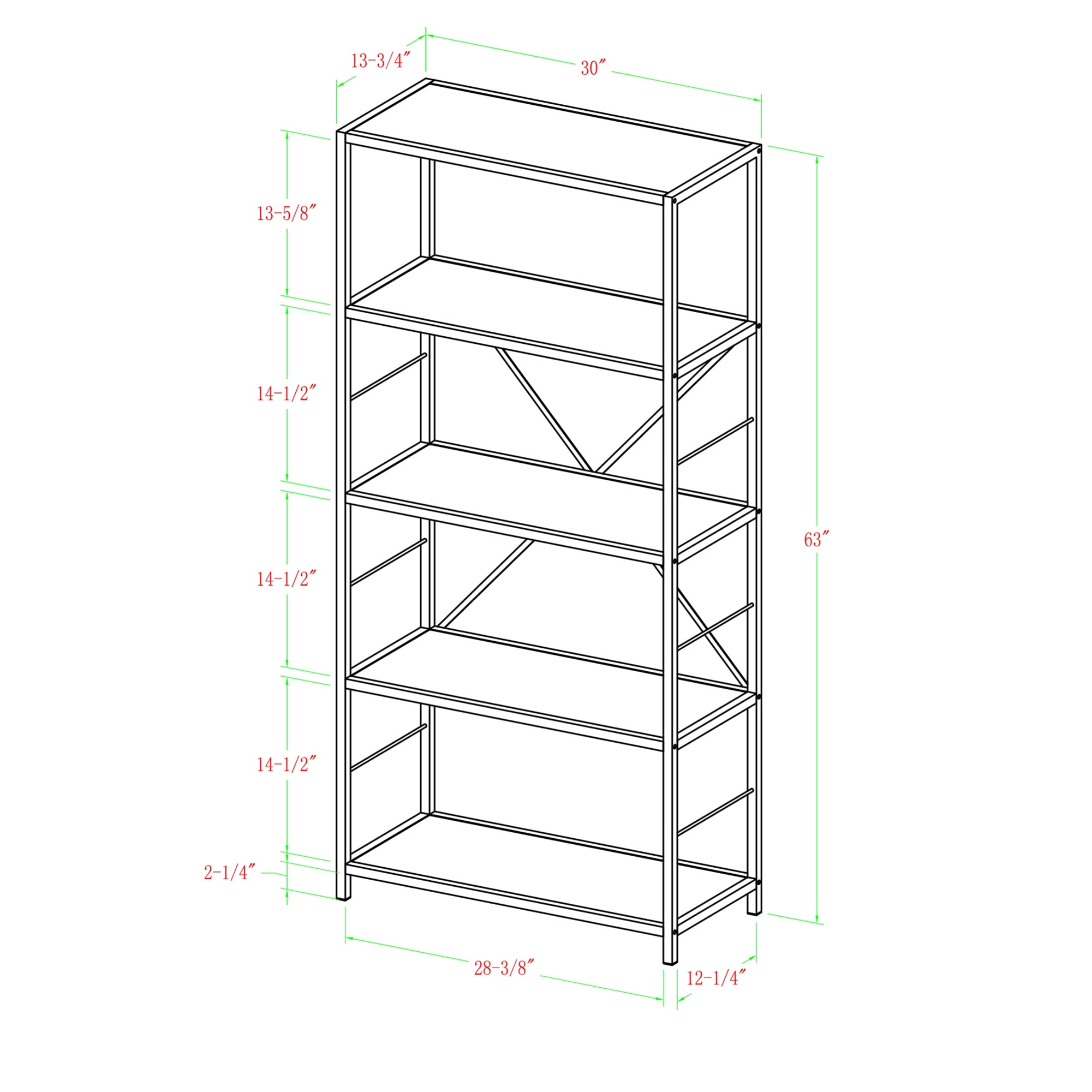 River Street Designs 60" Rustic Metal and Wood Media Bookshelf Bookcase