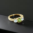 thumbnail image 3 of Gem Stone King 2.02 Ct Oval Green Peridot Sky Blue Aquamarine 18K Yellow Gold Plated Silver Moissanite Ring (Size 9), 3 of 4