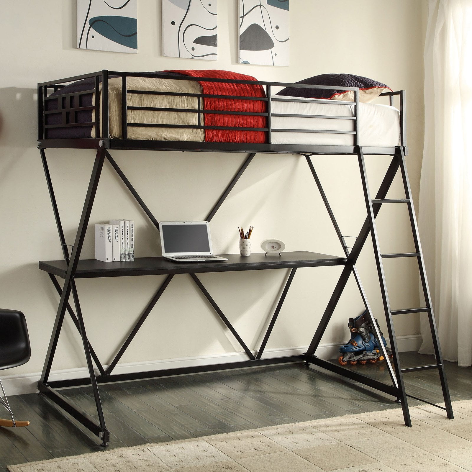 4d Concepts Zinnia Twin Loft Bed With Desk Black Com