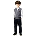 thumbnail image 3 of KAUOD School Uniform Sweaters for Boy Girl Striped V Neck Sweater Vest Y2K Sleeveless Cute Knitted Top Back to School Pullover, 3 of 6