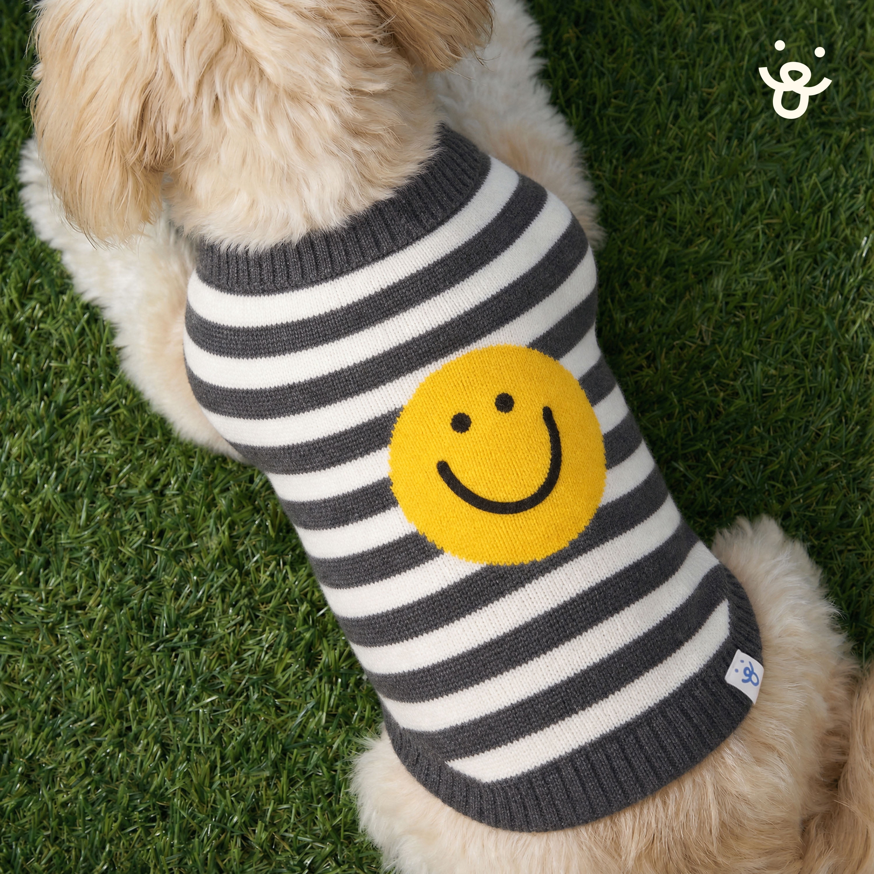 Oodles Smiley Face Striped Turtle Neck Fall Dog Sweater, Multicolored, XS