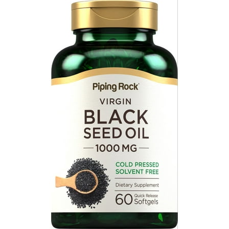 Black Seed Oil Pills | 1000mg | 60 Softgels | Cold Pressed Solvent Free | By Piping Rock
