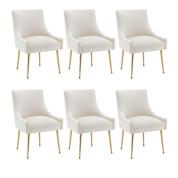 SEYNAR Velvet Upholstered Dining Chairs Set of 6,Modern Glam Accent Side Chairs with Gold Metal Legs ,Luxury Tufted Vanity Chair for Living Room, Bedroom, Kitchen(Beige)