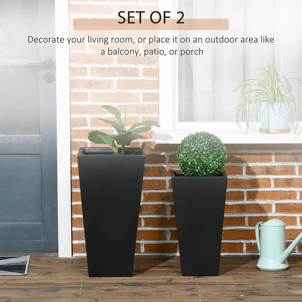 Resenkos Plant Pots, Flower Pots, Garden Planters,2-Pack Outdoor Planter Set, Flower Pots with Drainage Holes, Durable & Stackable Plant Pot,Black