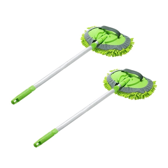 2X 2 in 1 Car Wash Mop Mitt with Long Handle, Chenille Microfiber Car Wash Dust Brush Extension Pole 24-46Inch,2 x Car Wash Mop 2 x Car Cleaning Towels,Green