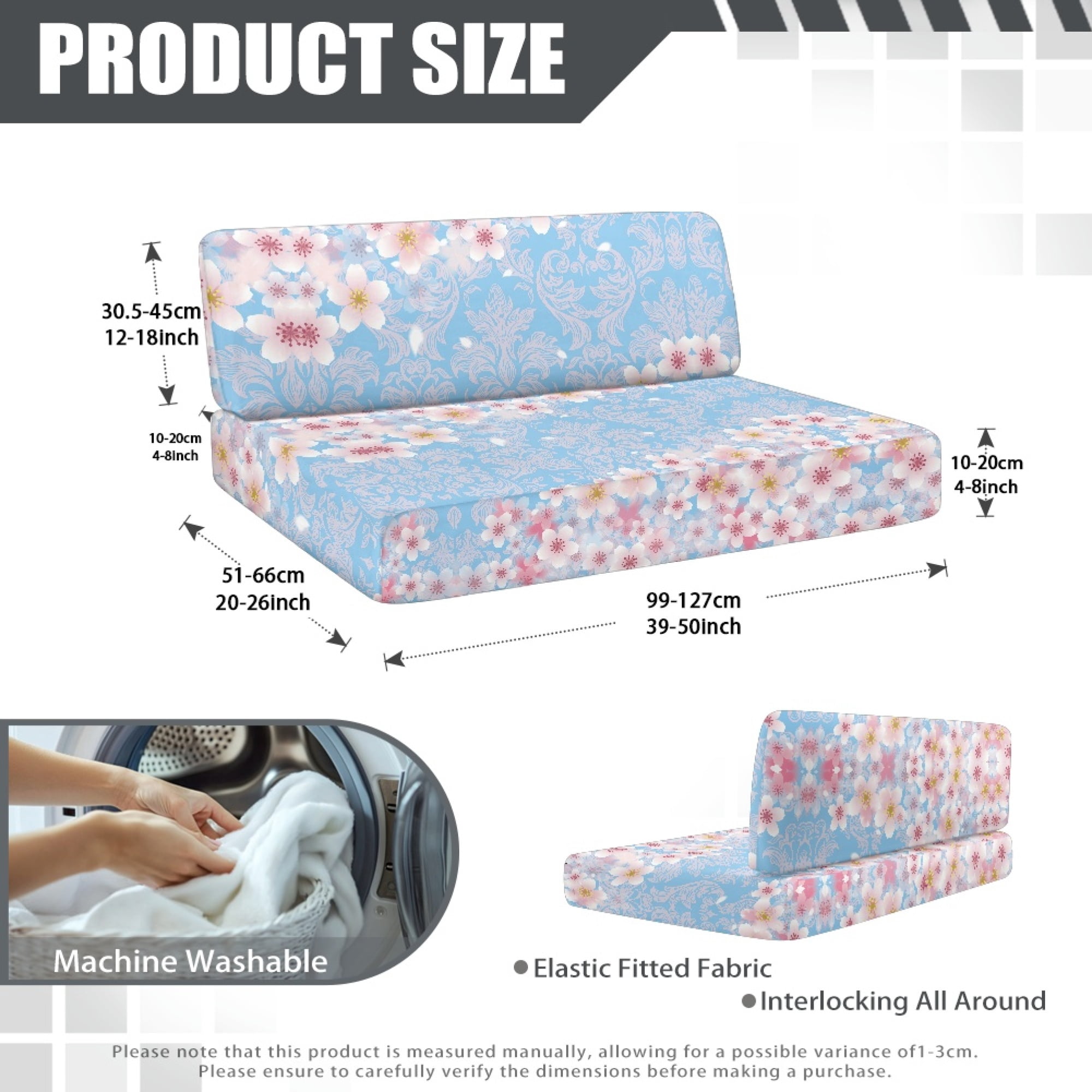 Yuyamidu Cherry Blossom RV Dinette Cushion Covers 2 PCS Stretch Camper Cushion Slipcover Include 1 Bench Cover 1 Backrest Cover Blue RV Accessories Decoration