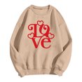 thumbnail image 3 of Gibobby Sudadera con forro polar Mujer Camiseta estampada de talla grande con estampado del día de San Valentín para mujer Top informal de manga larga (Caqui, M), 3 of 4