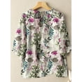 thumbnail image 3 of ZANZEA Women 3/4 Sleeved Floral Printed Blouse Loose Shirts O-Neck Tops, 3 of 3