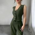 thumbnail image 4 of Guluxicc 2 Piece Womens Outfit Sets V Neck Sleeveless Button Down Vests High Waist Pleated Wide Leg Pants Business Casual Wear, 4 of 6